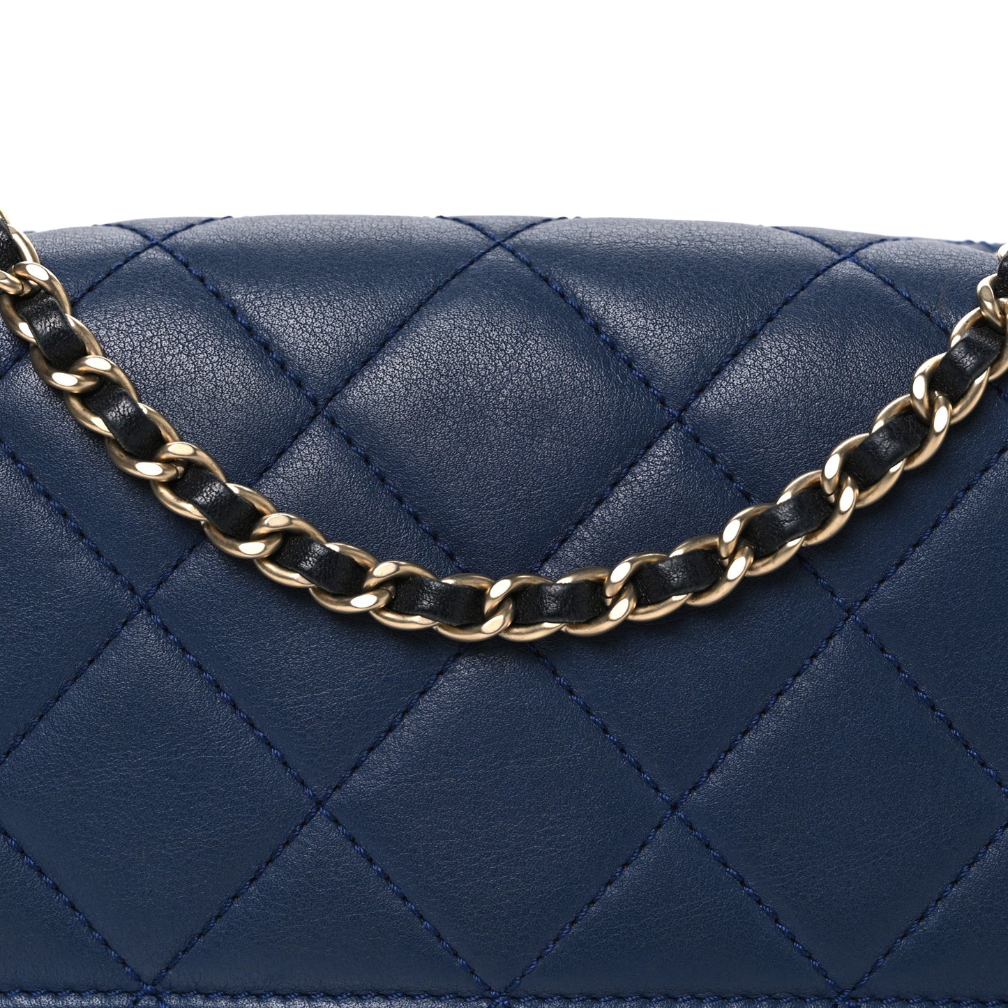 Calfskin Quilted Medium Graphic Flap Blue Black
