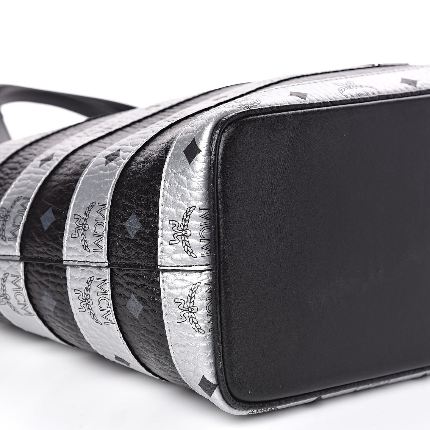 Metallic Visetos Striped Medium Anya Shopper Tote Black Silver
