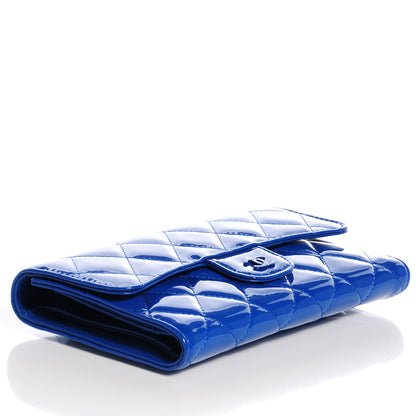 Chanel Patent Quilted Large Flap Wallet Dark Blue 4 of 10