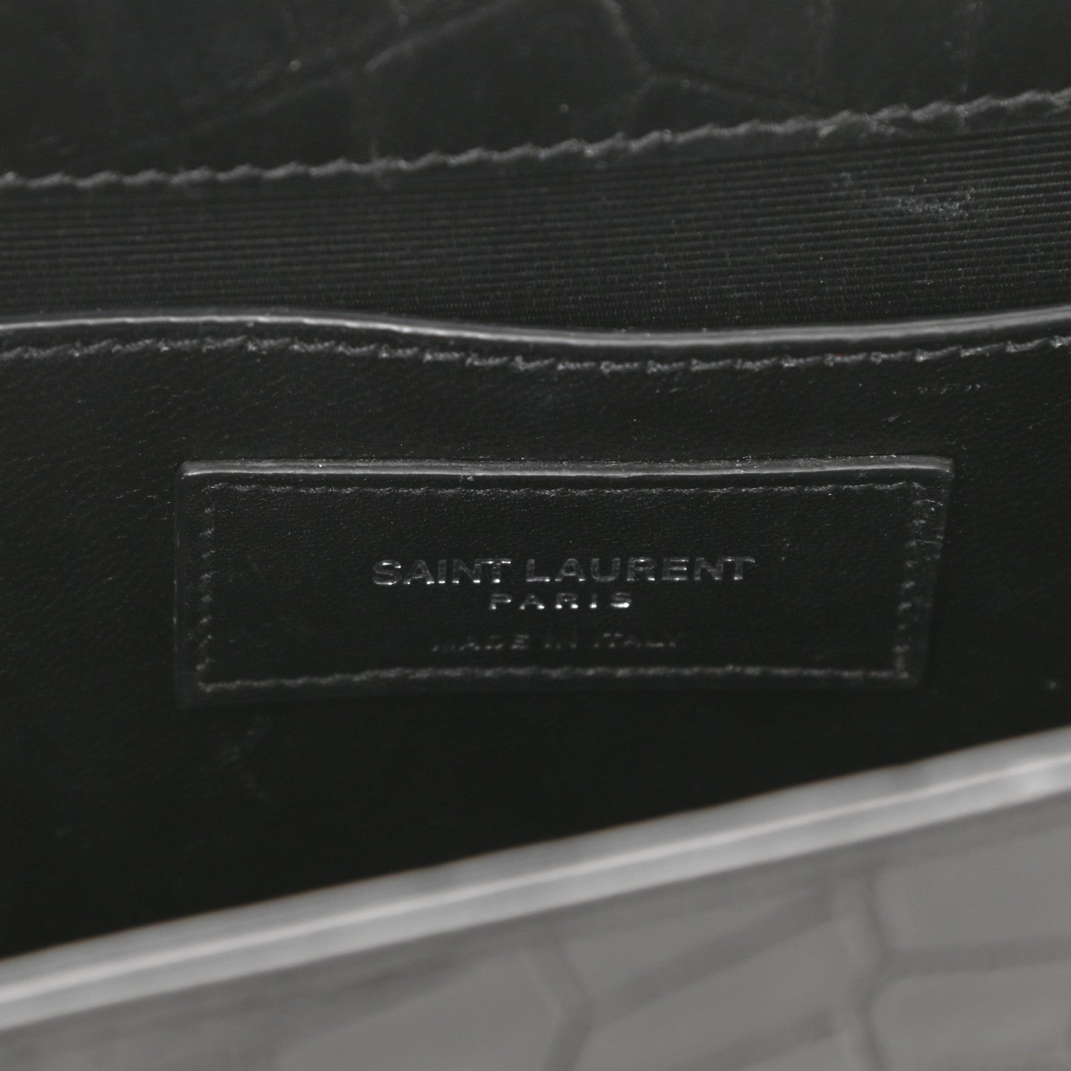Saint Laurent Calfskin Crocodile Embossed Medium Classic Monogram Kate Tassel Satchel Black 7 of 9