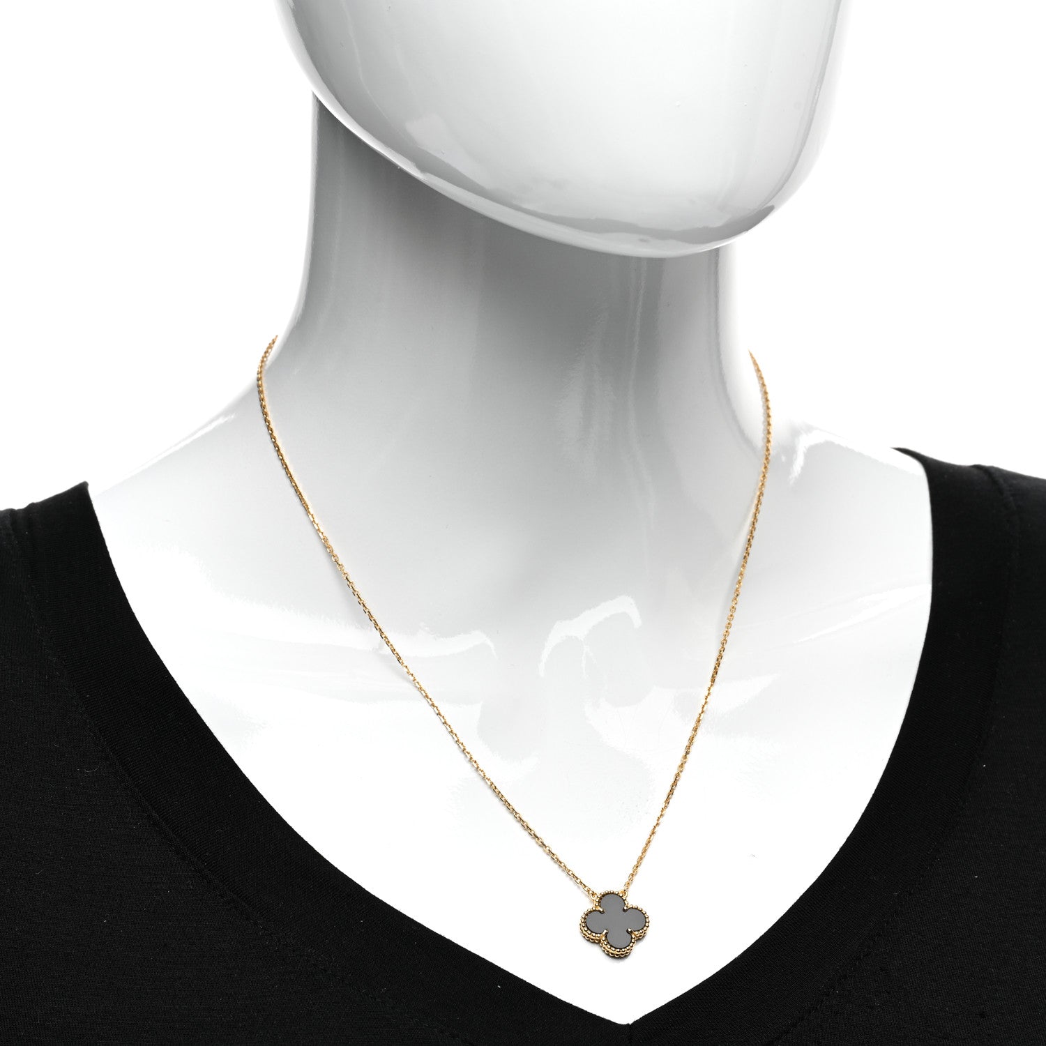 Van Cleef & Arpels 18K Yellow Gold Black Onyx Vintage Alhambra Pendant Necklace 2 of 6