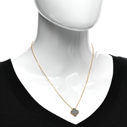 Van Cleef & Arpels 18K Yellow Gold Black Onyx Vintage Alhambra Pendant Necklace 2 of 6