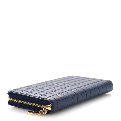 Celine Lambskin Quilted Large C Charm Zip Around Wallet Dark Blue 4 of 10