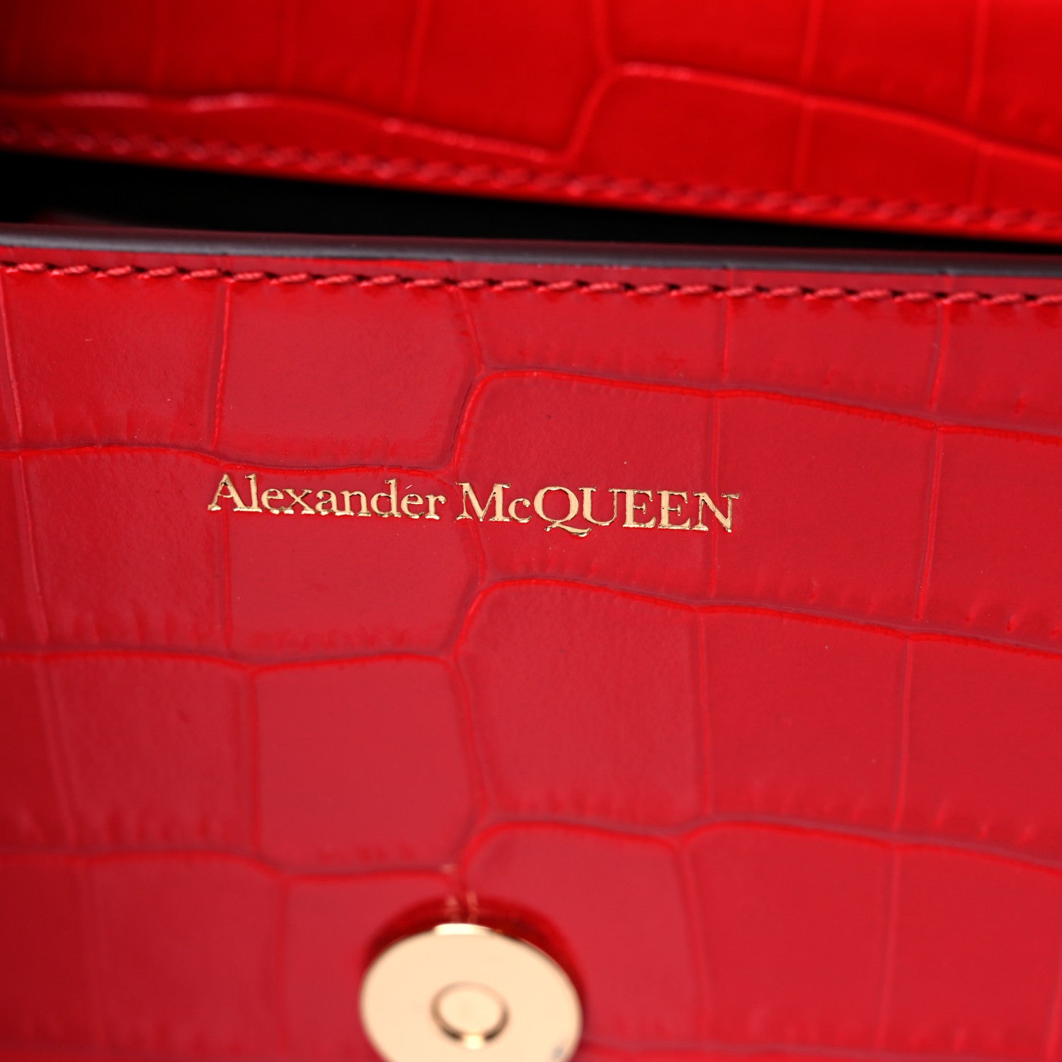 Alexander McQueen Calfskin Crocodile Embossed Mini Jeweled Satchel Red 6 of 9