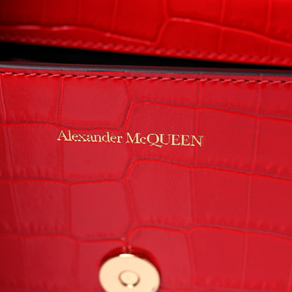 Alexander McQueen Calfskin Crocodile Embossed Mini Jeweled Satchel Red 6 of 9