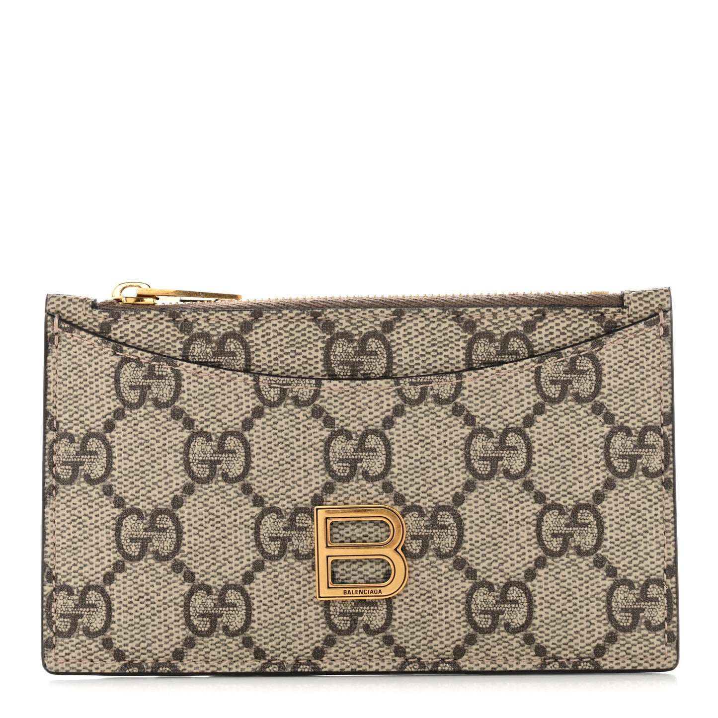 X BALENCIAGA GG Supreme Monogram Zip Card Case Beige Ebony