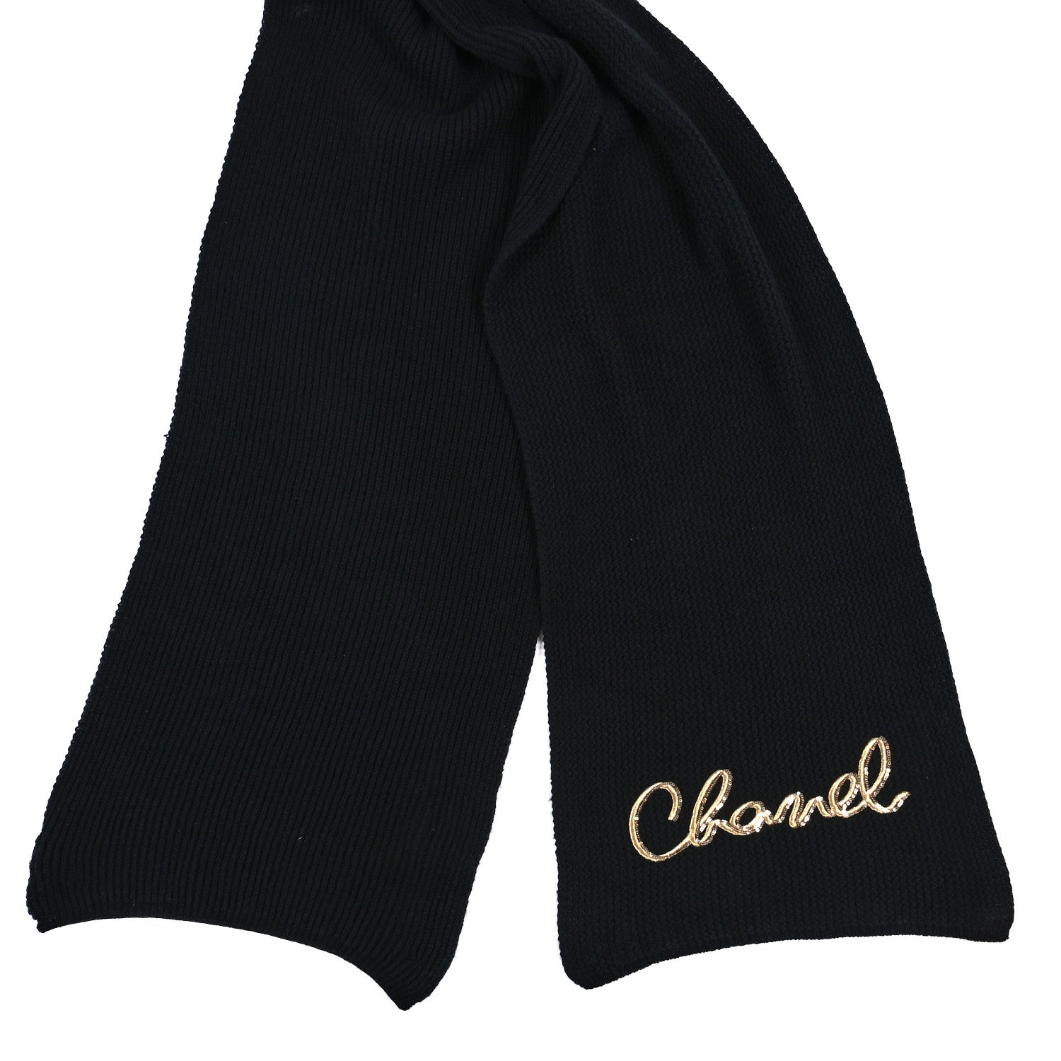 Chanel Cashmere Sequin Logo Scarf Black 2 of 3
