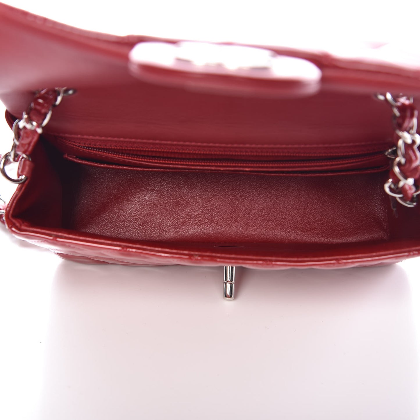 Patent Calfskin Quilted Mini Rectangular Flap Red