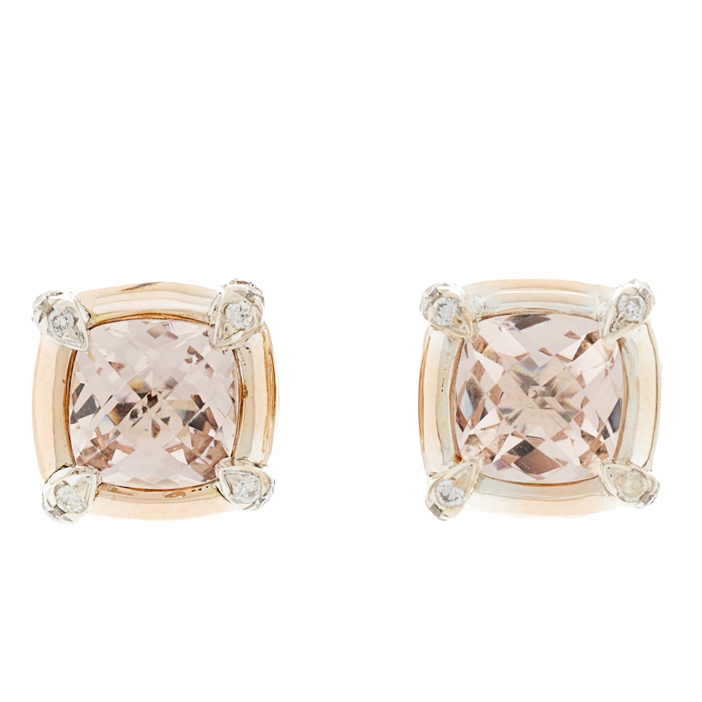 18K Rose Gold Sterling Silver Diamond Morganite 5mm Petite Chatelaine Bezel Earrings