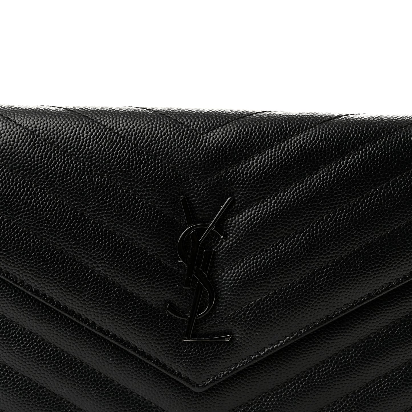 Grain De Poudre Matelasse Chevron Monogram Monochrome Envelope Chain Wallet Black