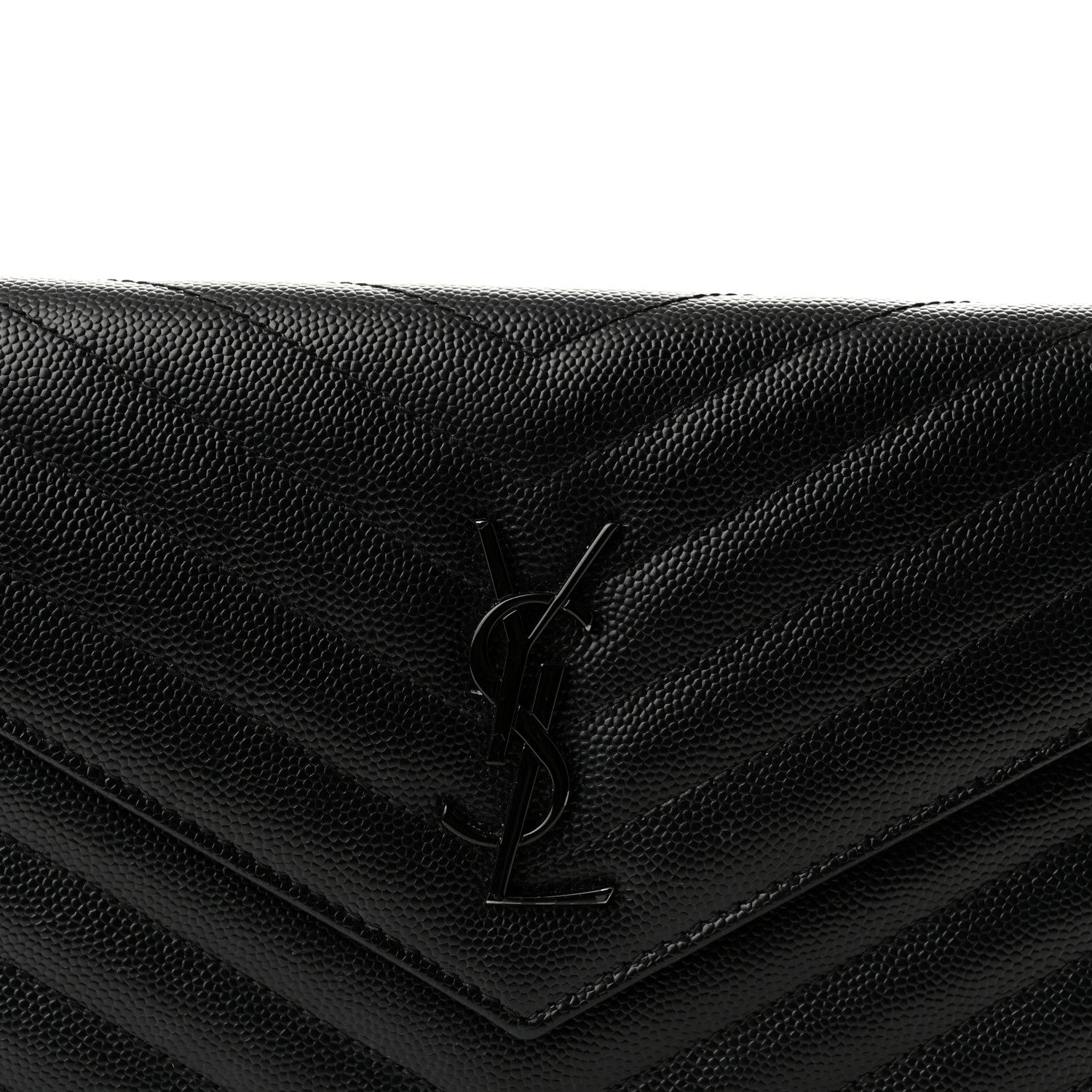 Saint Laurent Grain De Poudre Matelasse Chevron Monogram Monochrome Envelope Chain Wallet Black 7 of 9