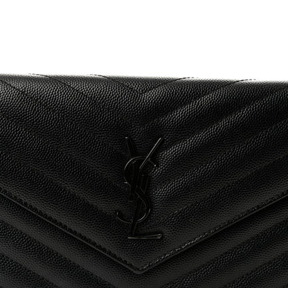 Saint Laurent Grain De Poudre Matelasse Chevron Monogram Monochrome Envelope Chain Wallet Black 7 of 9