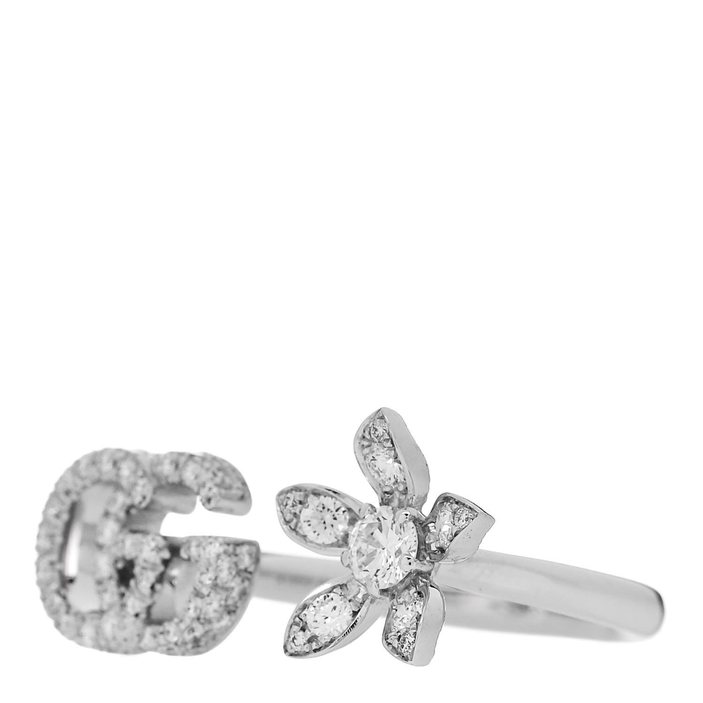 18K White Gold Diamond Flora GG Open Ring 51 5.75