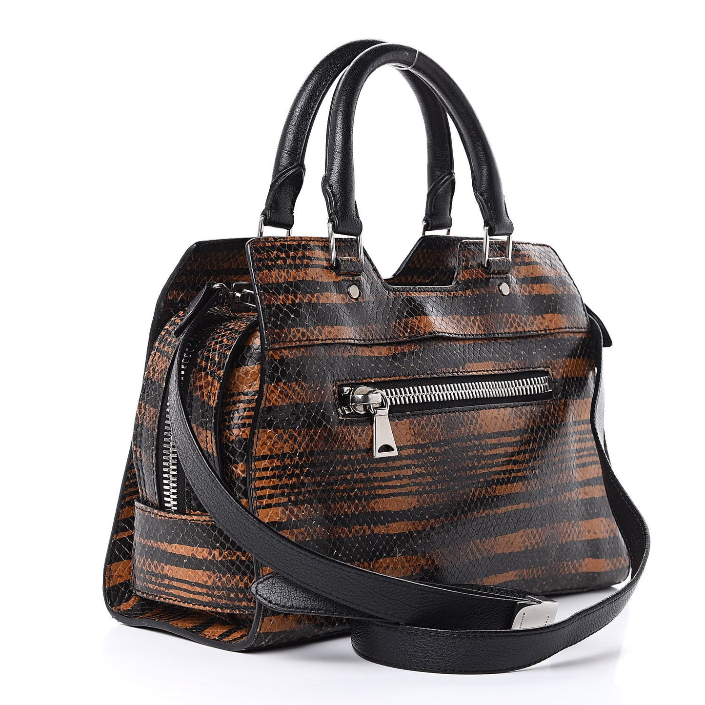 Striped Snake Calfskin Embossed Small PS13 Satchel Orange Black
