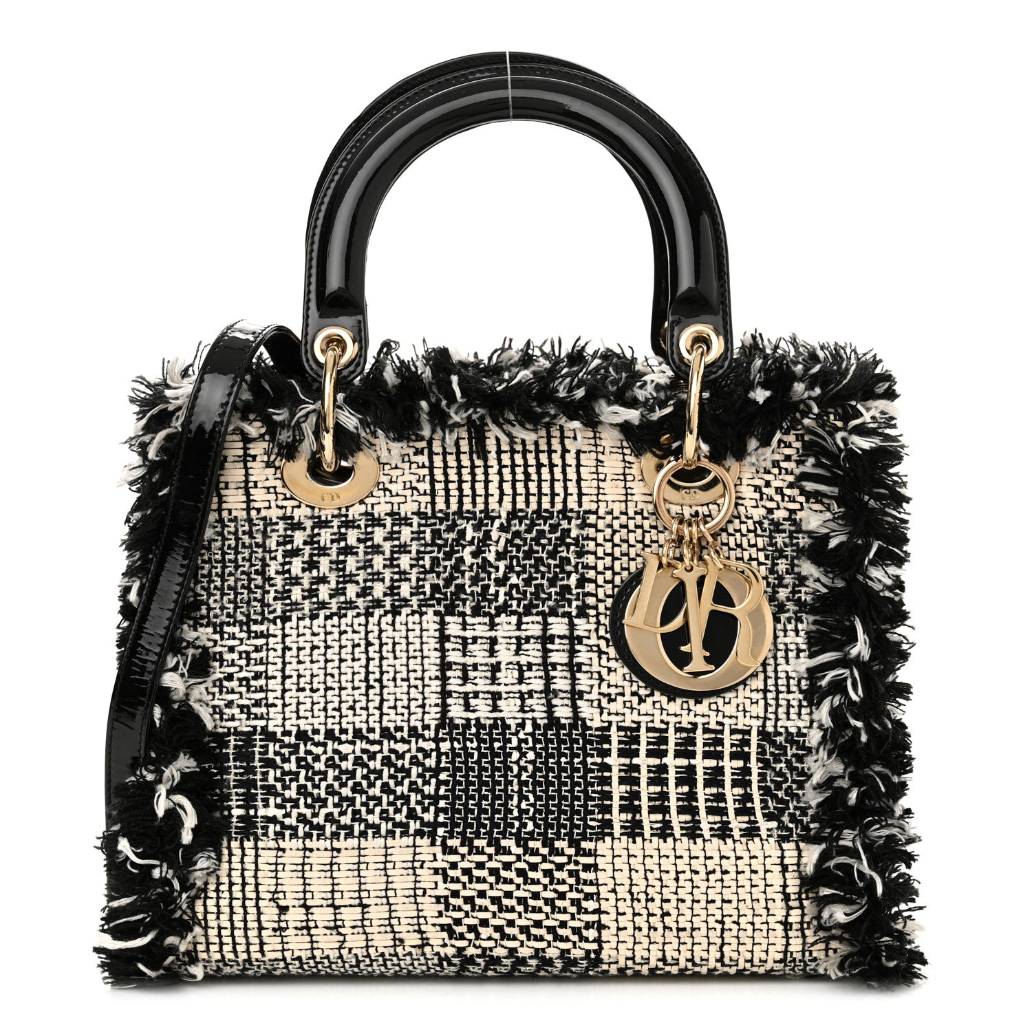Christian Dior Tweed Fringe Medium Lady Dior White Black 1 of 10
