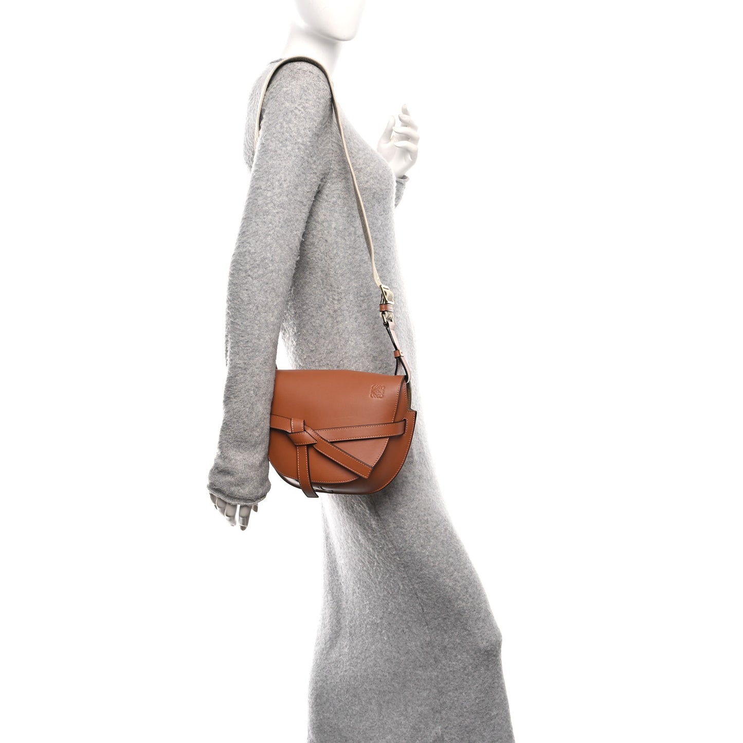 Calfskin Jacquard Small Gate Dual Bag Tan