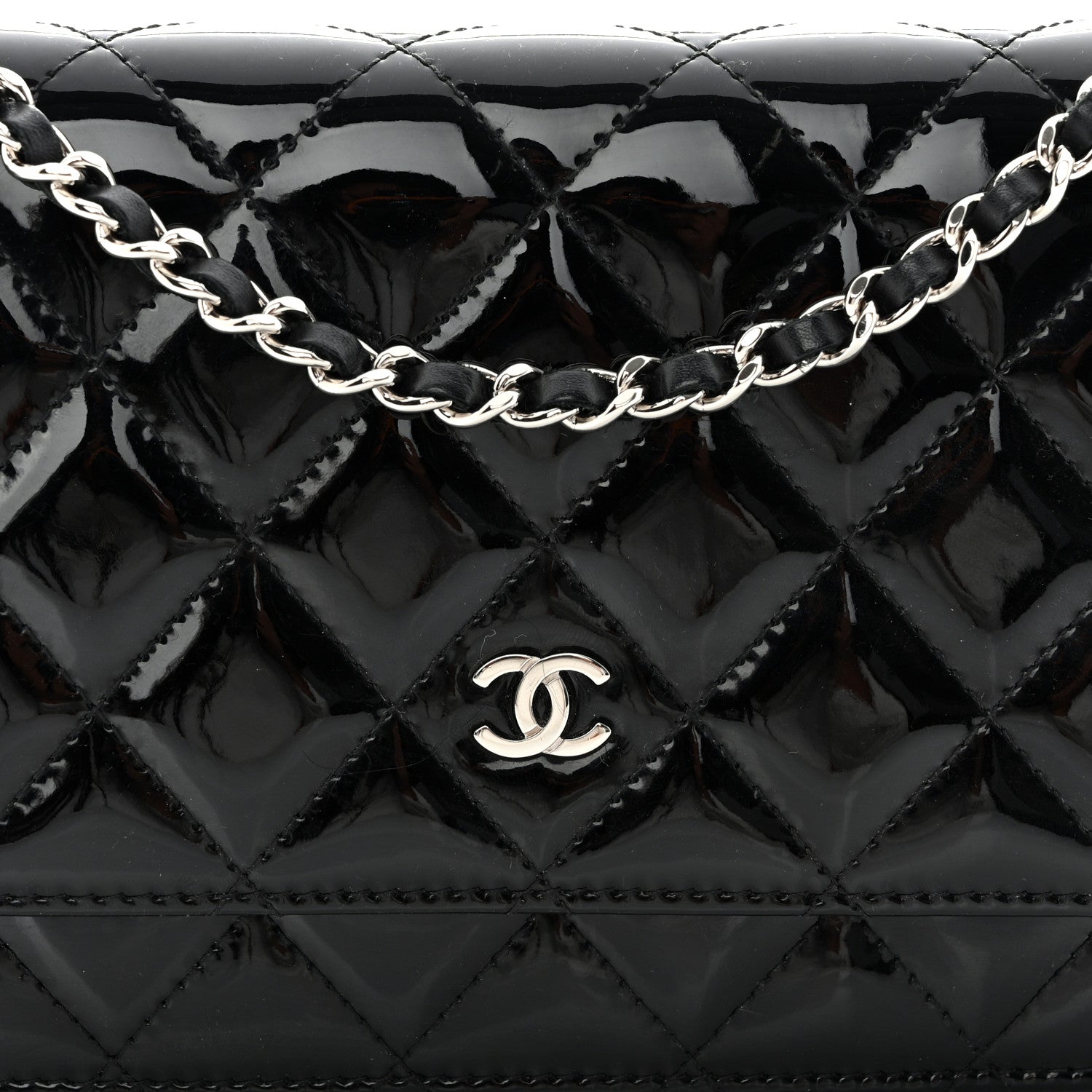 Chanel Patent Quilted Wallet On Chain WOC Black 9 of 12
