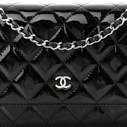 Chanel Patent Quilted Wallet On Chain WOC Black 9 of 12