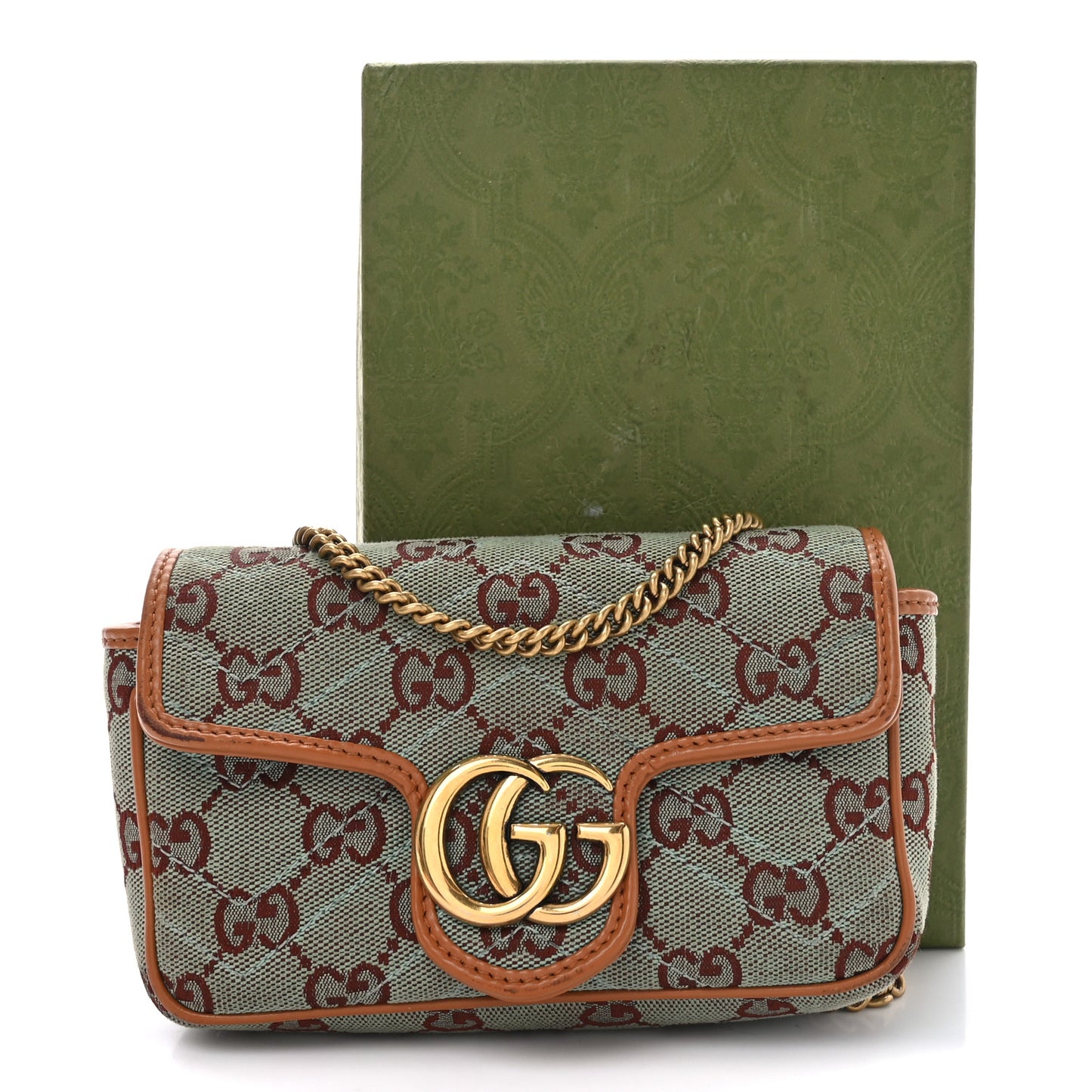 Monogram Multicolor Matelasse Diagonal Super Mini GG Marmont Shoulder Bag Azure Harness Brown
