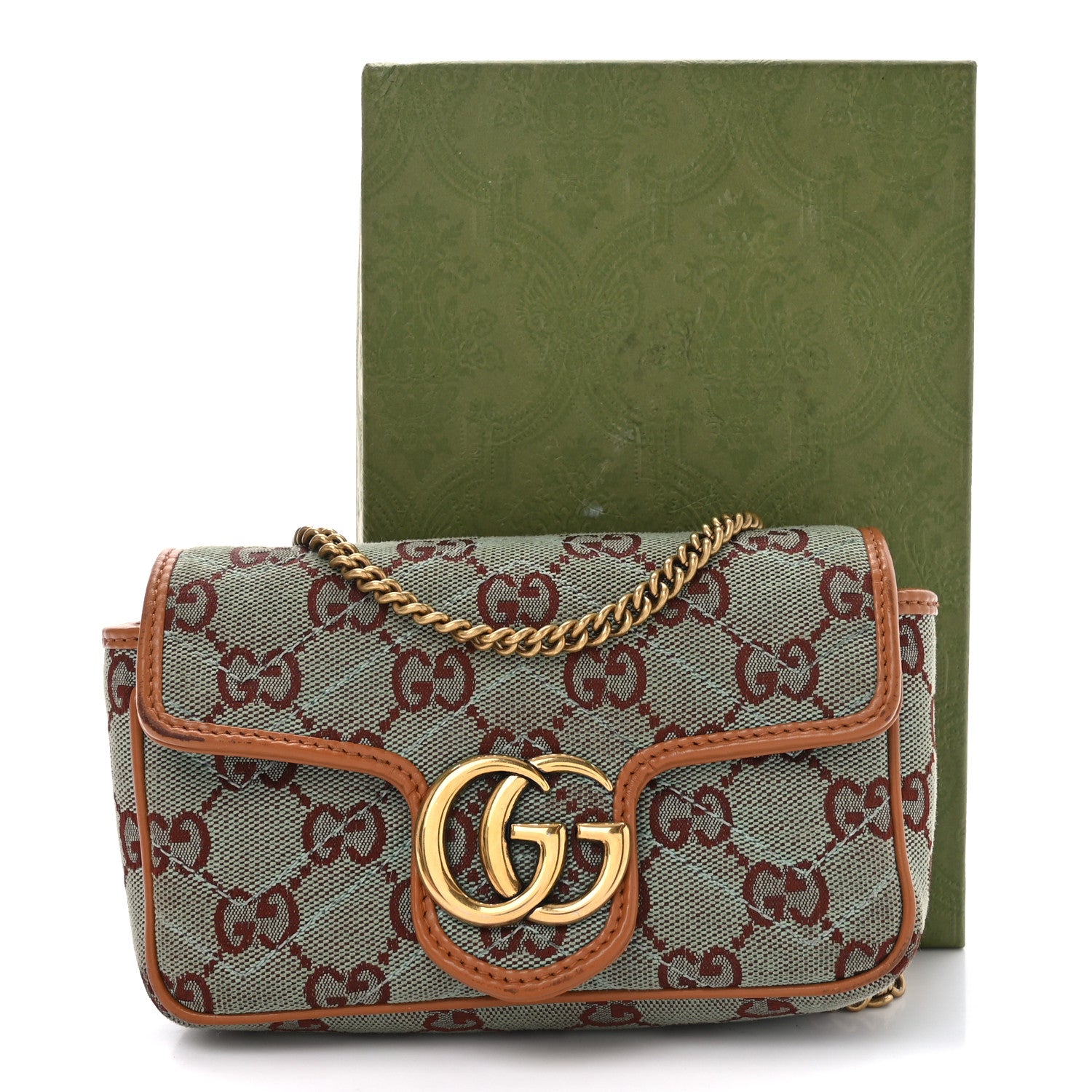 Gucci Monogram Multicolor Matelasse Diagonal Super Mini GG Marmont Shoulder Bag Azure Harness Brown 12 of 12
