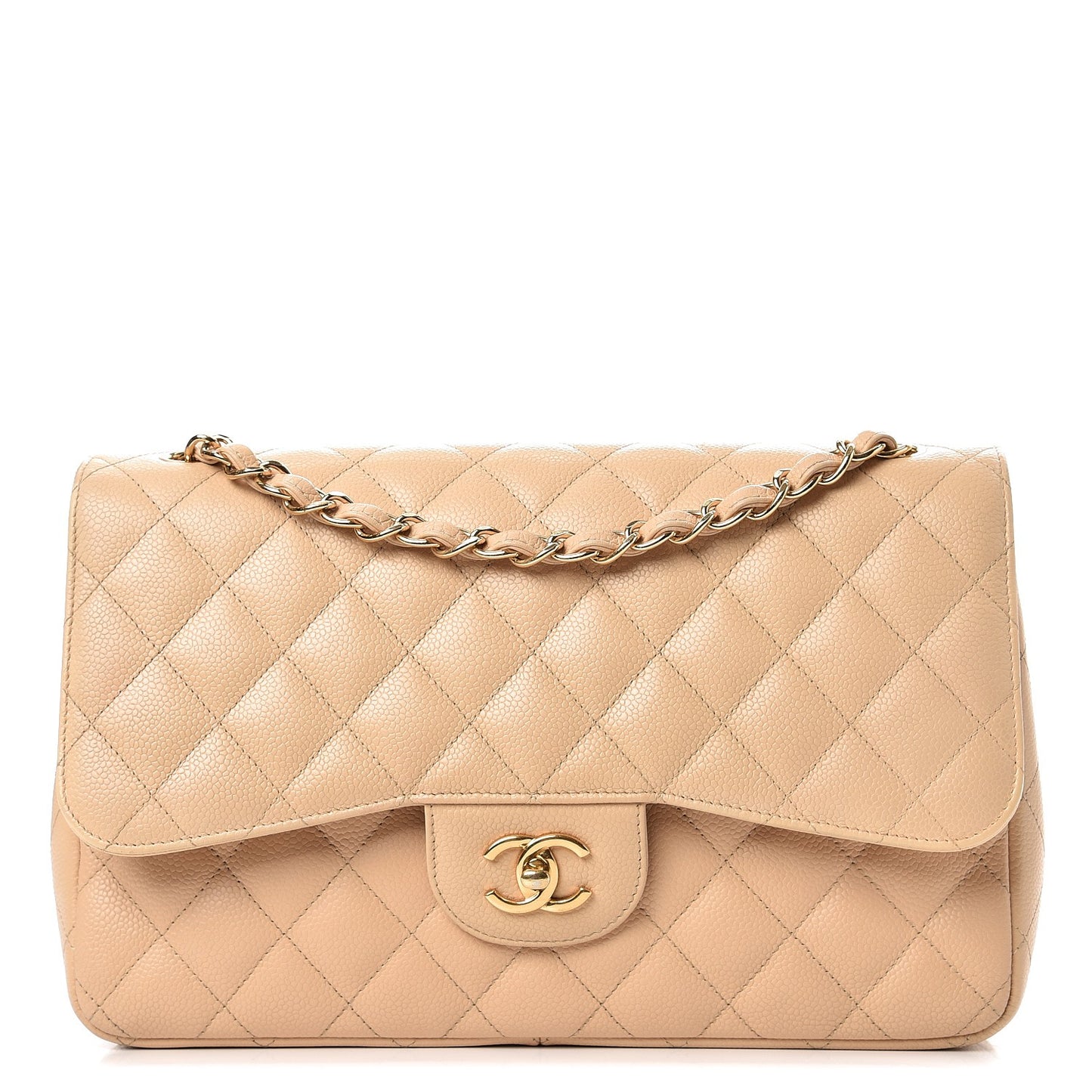 Caviar Quilted Jumbo Double Flap Beige Clair