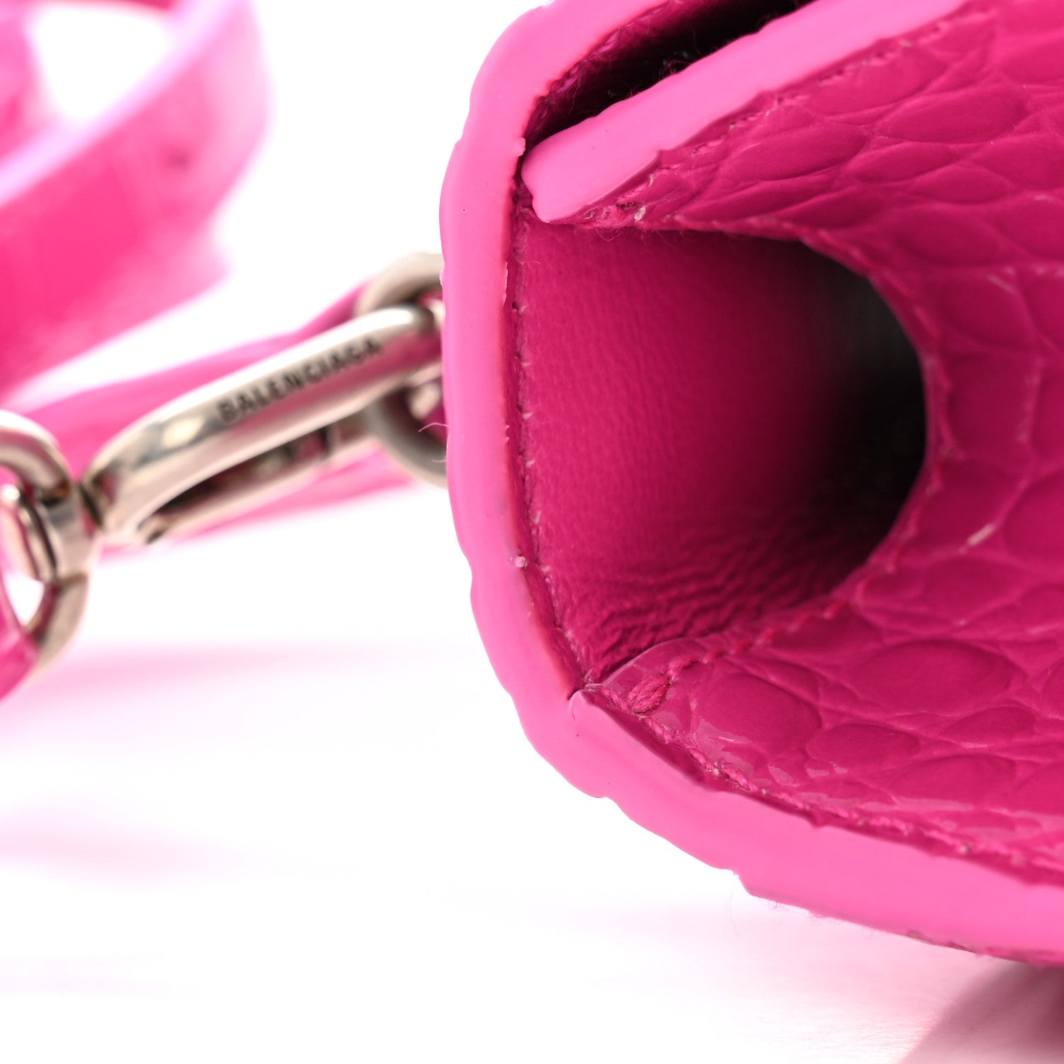 Balenciaga Shiny Calfskin Crocodile Embossed Hourglass Top Handle Bag XS Lipstick Pink 15 of 15