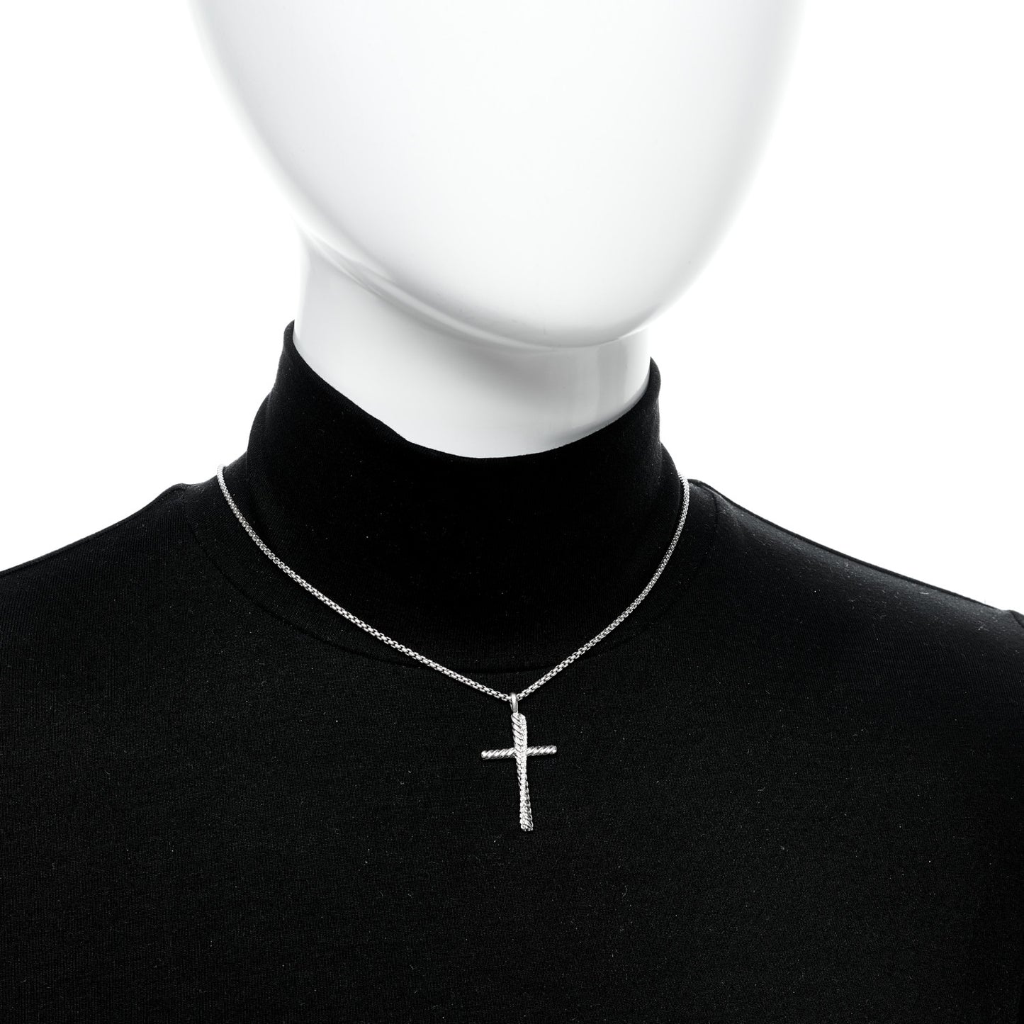 Sterling Silver Diamond Pave 29mm Crossover Cross Necklace