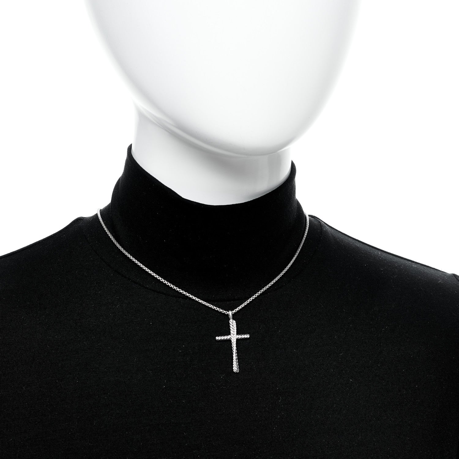 David Yurman Sterling Silver Diamond Pave 29mm Crossover Cross Necklace 2 of 5