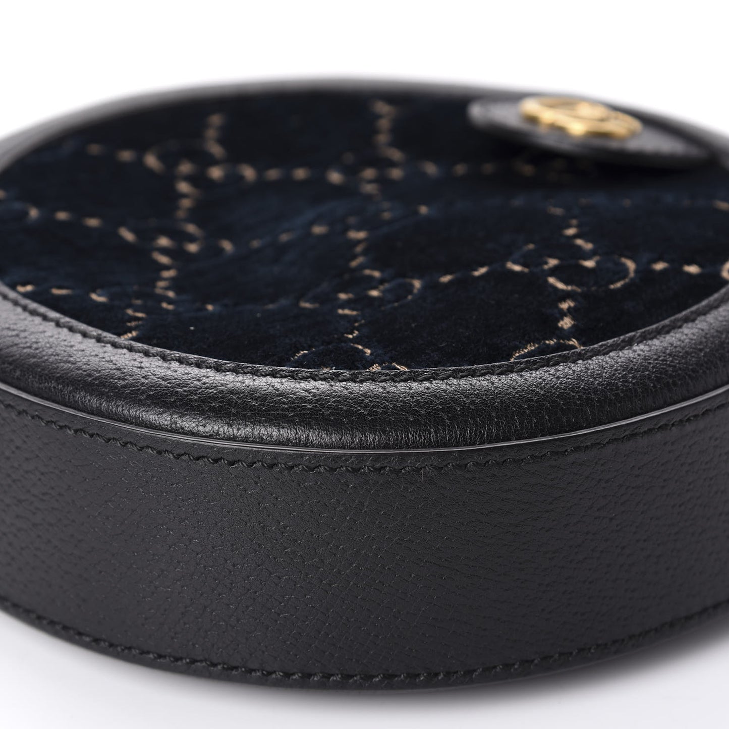 Velvet Calfskin GG Monogram Round Shoulder Bag Blue Beige