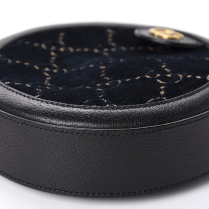 Gucci Velvet Calfskin GG Monogram Round Shoulder Bag Blue Beige 7 of 10