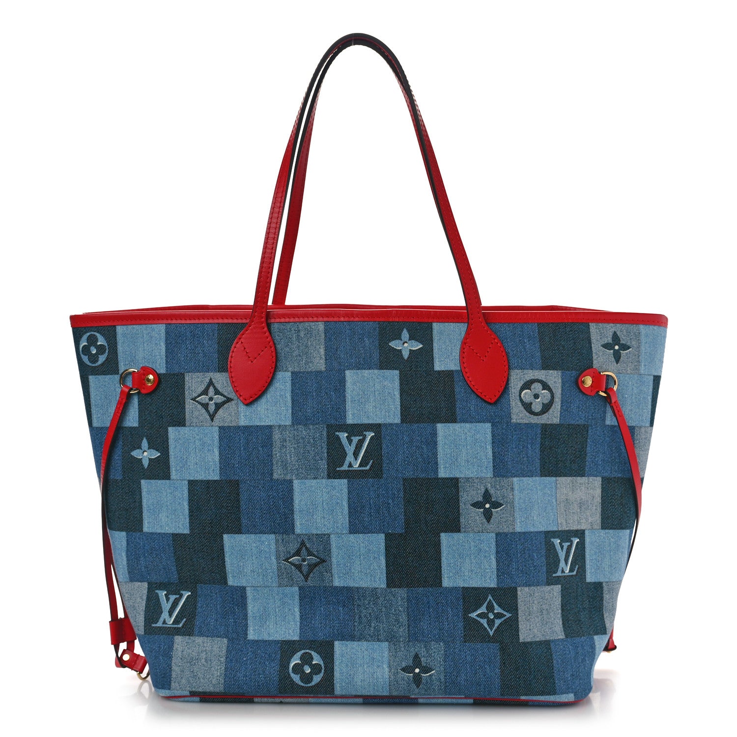 Louis Vuitton Denim Damier Monogram Patchwork Neverfull Blue Rouge 1 of 10