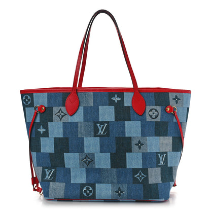Louis Vuitton Denim Damier Monogram Patchwork Neverfull Blue Rouge 1 of 10