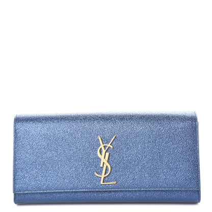 Saint Laurent Metallic Calfskin Monogram Cassandre Clutch Navy 1 of 6