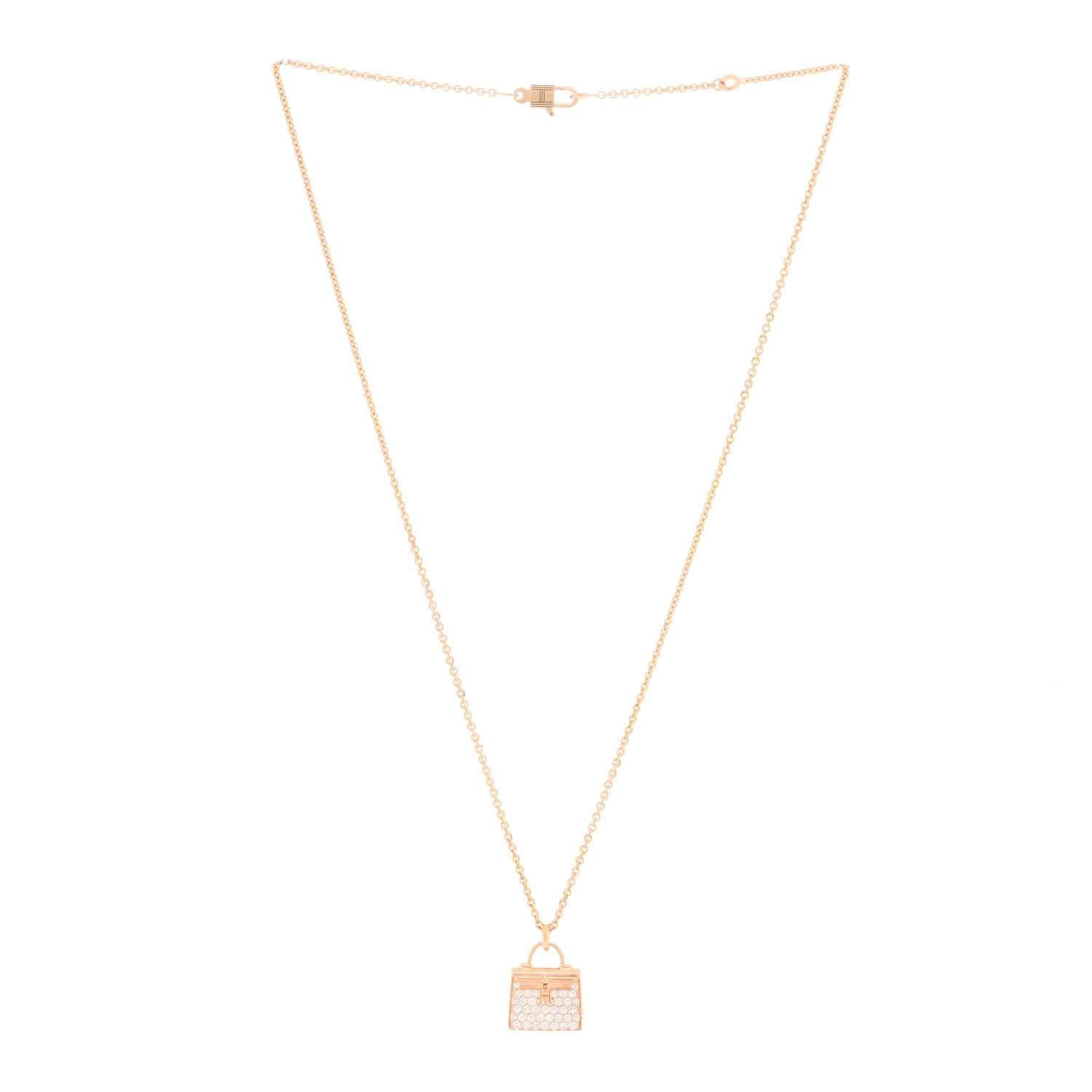 Hermes 18K Rose Gold Diamond Kelly Amulettes Pendant Necklace 2 of 5