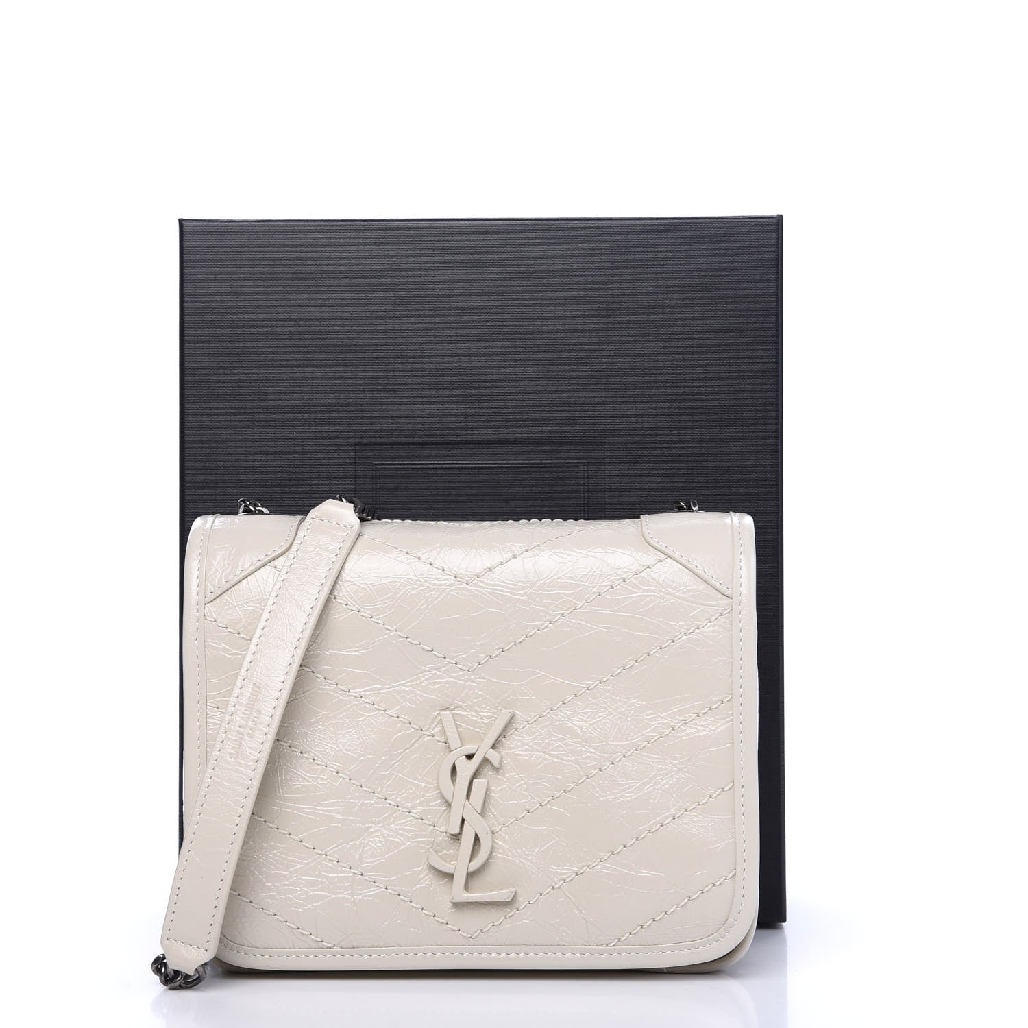 Saint Laurent Crinkled Calfskin Matelasse Monogram Niki Chain Wallet Crema Soft 9 of 9