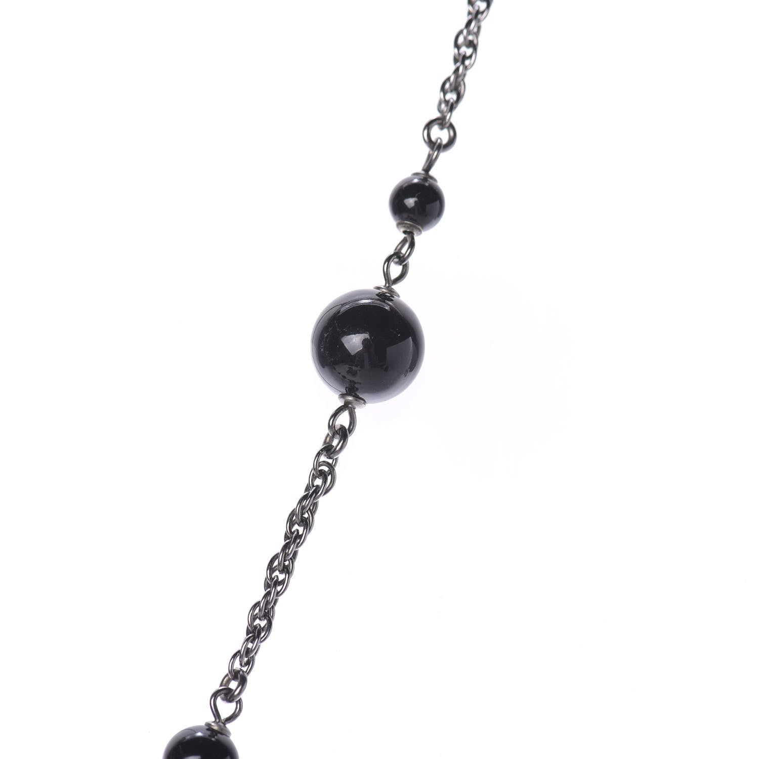Chanel Crystal Pearl Beaded Enamel Camellia CC Pendant Necklace Silver Black 6 of 9