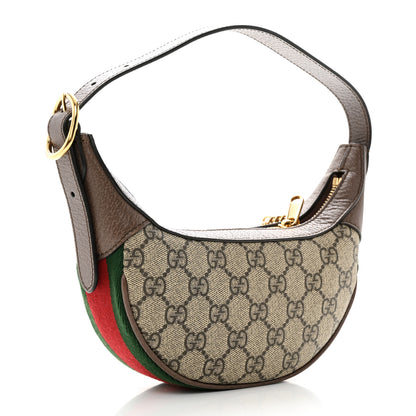 Gucci GG Supreme Monogram Textured Calfskin Web Mini Ophidia Half Moon Hobo Beige Ebony New Acero 2 of 10