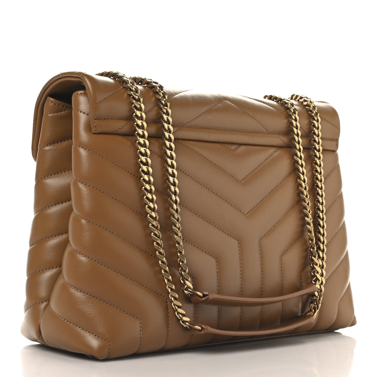 Calfskin Y Quilted Monogram Medium Loulou Chain Satchel Dark Natural