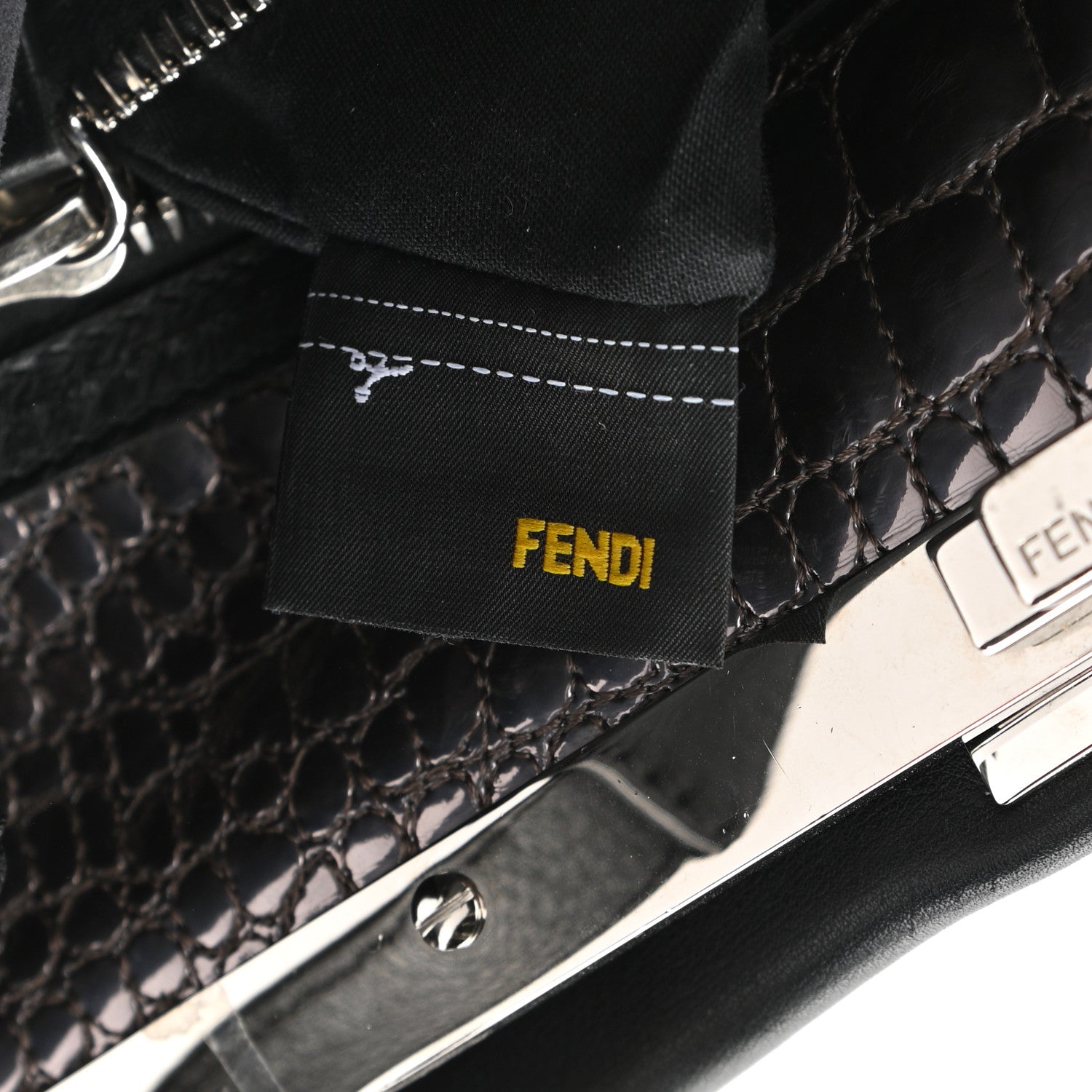 Fendi Vitello Dolce Marmol Patent Crocodile Trapuntata Large Peekaboo Iconic Satchel Black Fumo 7 of 13