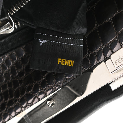 Fendi Vitello Dolce Marmol Patent Crocodile Trapuntata Large Peekaboo Iconic Satchel Black Fumo 7 of 13