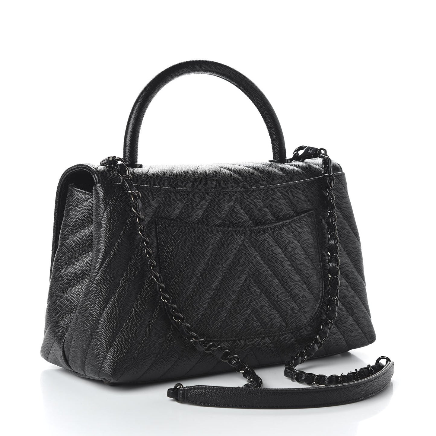 Caviar Chevron Quilted Small Coco Handle Flap So Black