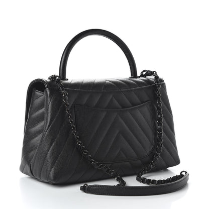 Chanel Caviar Chevron Quilted Small Coco Handle Flap So Black 3 of 11