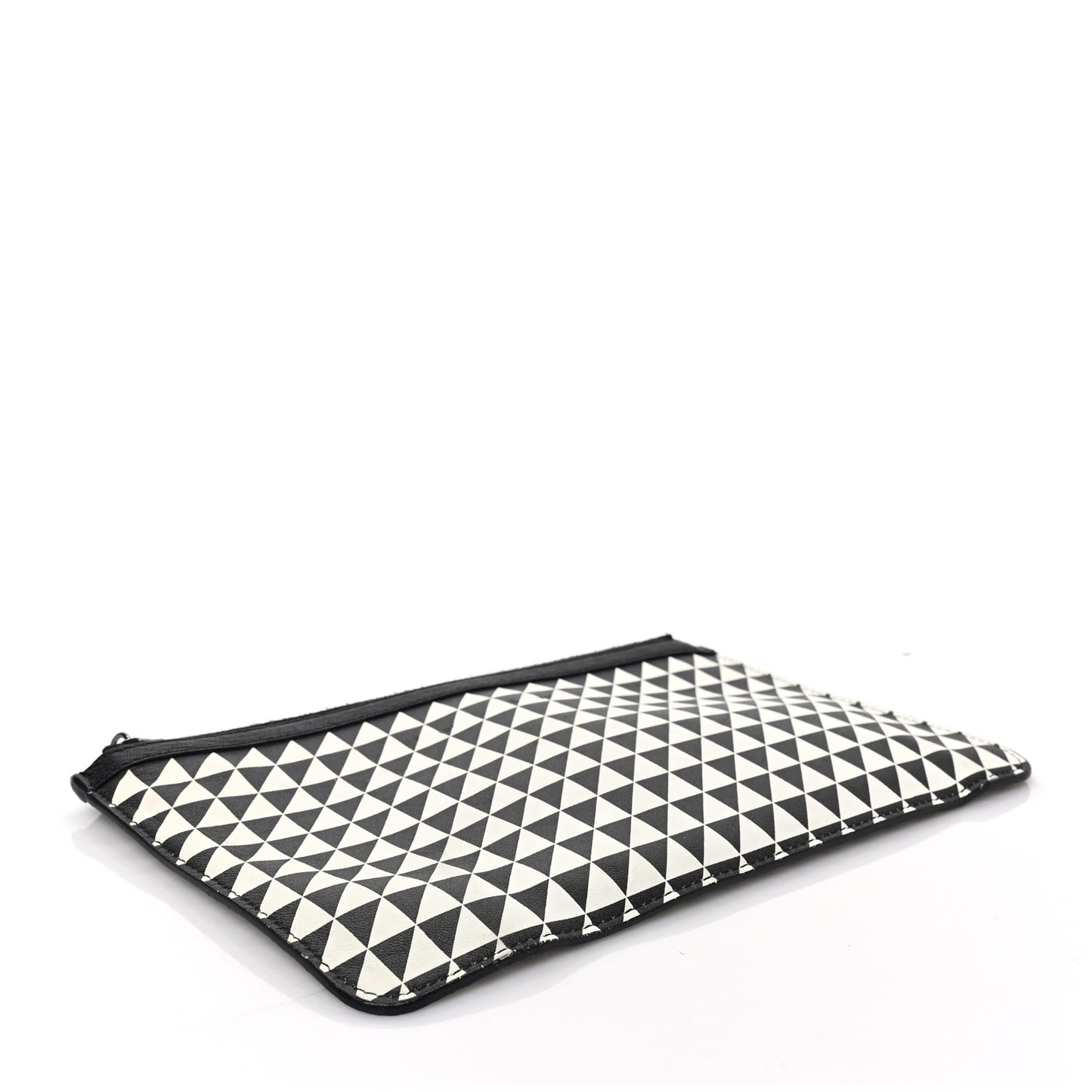 Calfskin Triangle Print Zip Pouch Black White