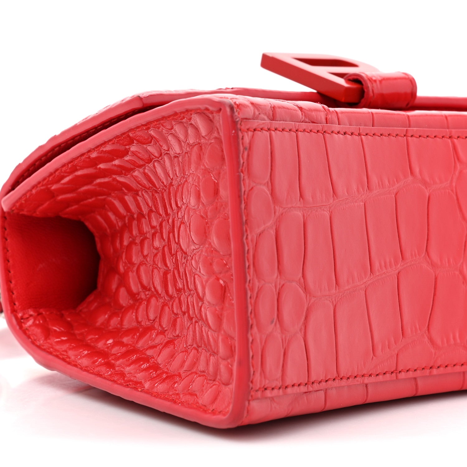 Balenciaga Shiny Calfskin Tonal B Crocodile Embossed Hourglass Top Handle Bag XS Bright Red 8 of 18
