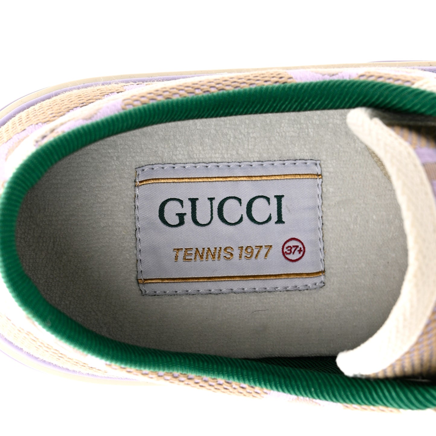 Monogram Jumbo GG Web Womens 1977 Tennis Sneakers 37.5 Beige Lapis Mystic White