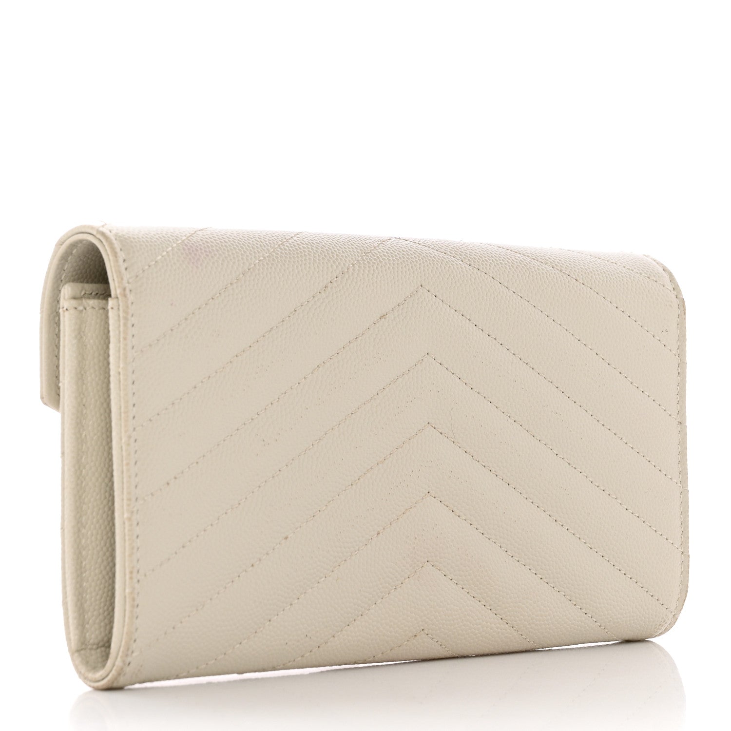 Saint Laurent Grain De Poudre Matelasse Chevron Monogram Flap Wallet Crema Soft 3 of 16