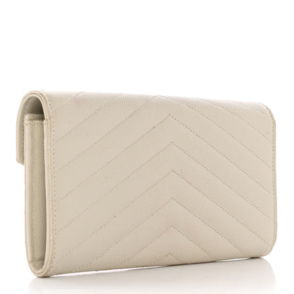 Saint Laurent Grain De Poudre Matelasse Chevron Monogram Flap Wallet Crema Soft 3 of 16