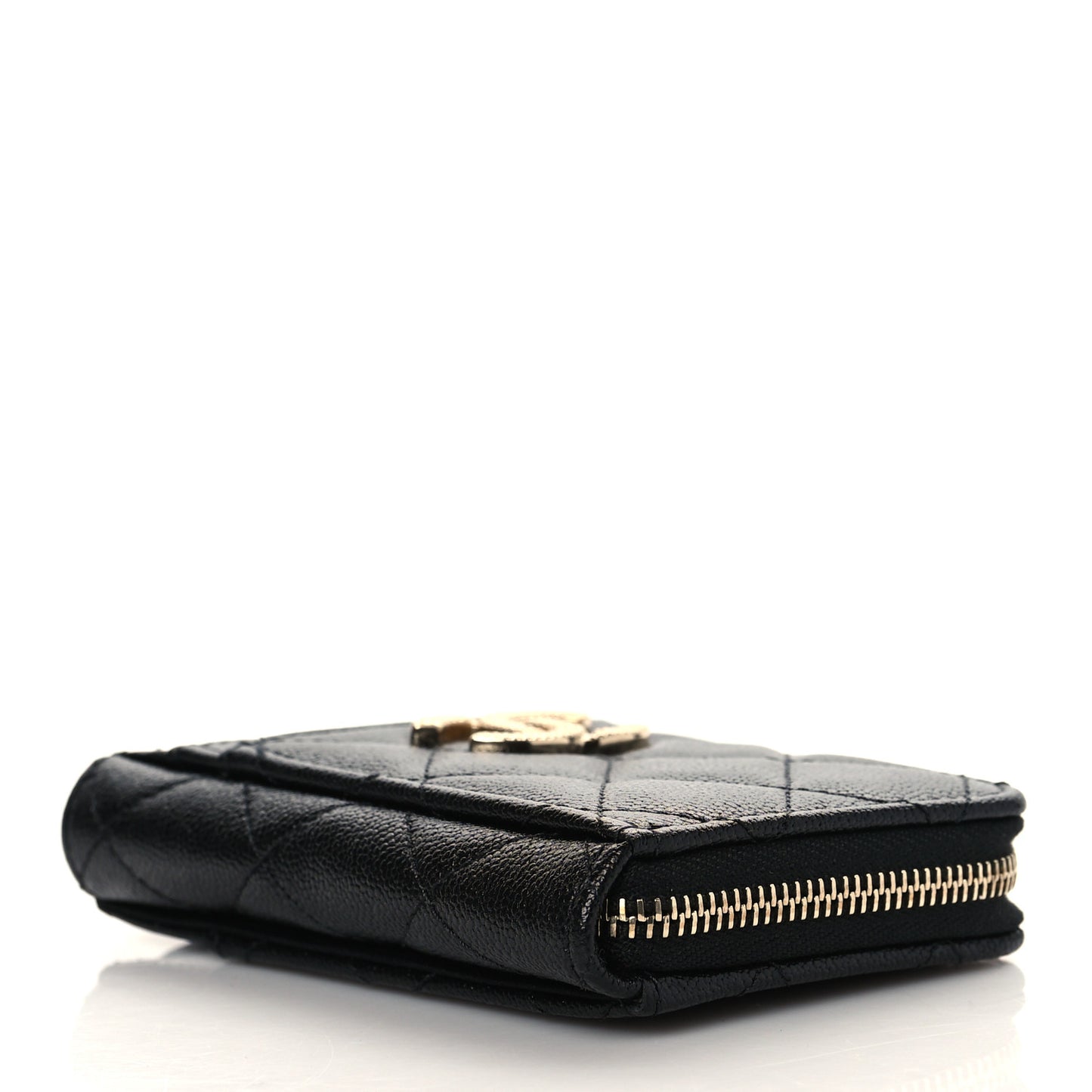 Caviar Quilted Studded CC Zip Card Holder Black