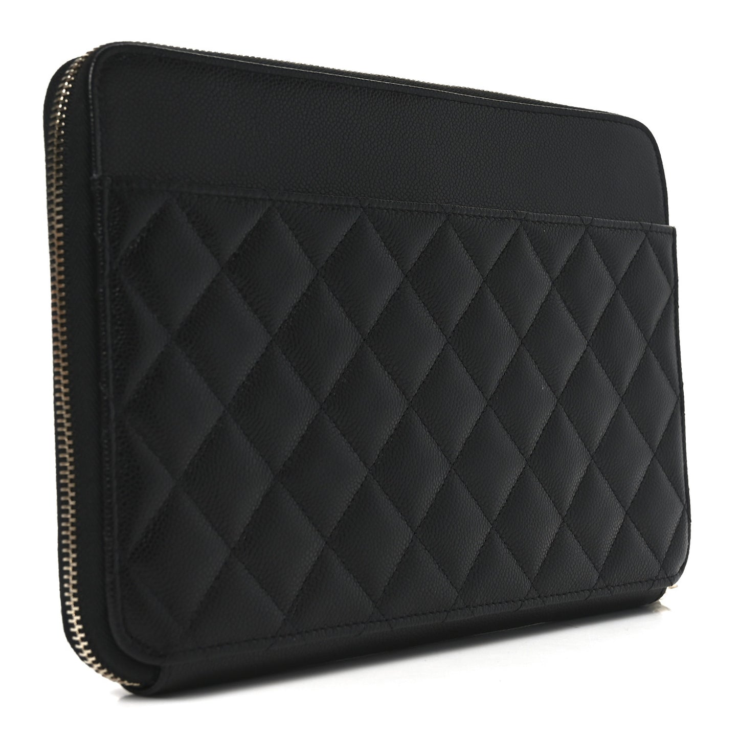 Caviar Quilted Large Zipped Clutch Black