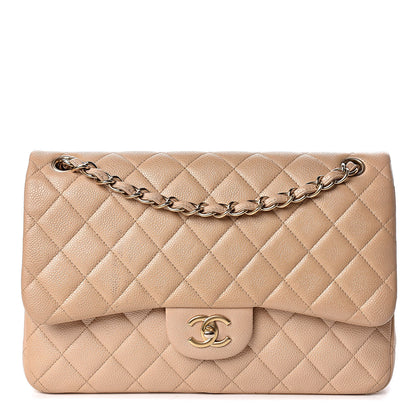 Chanel Pearly Caviar Quilted Jumbo Double Flap Beige 1 of 16